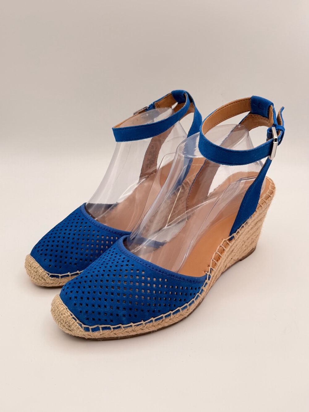 FRANCO SARTO Blue Suede Espadrille Wedge Sandals Ankle Strap Size 10